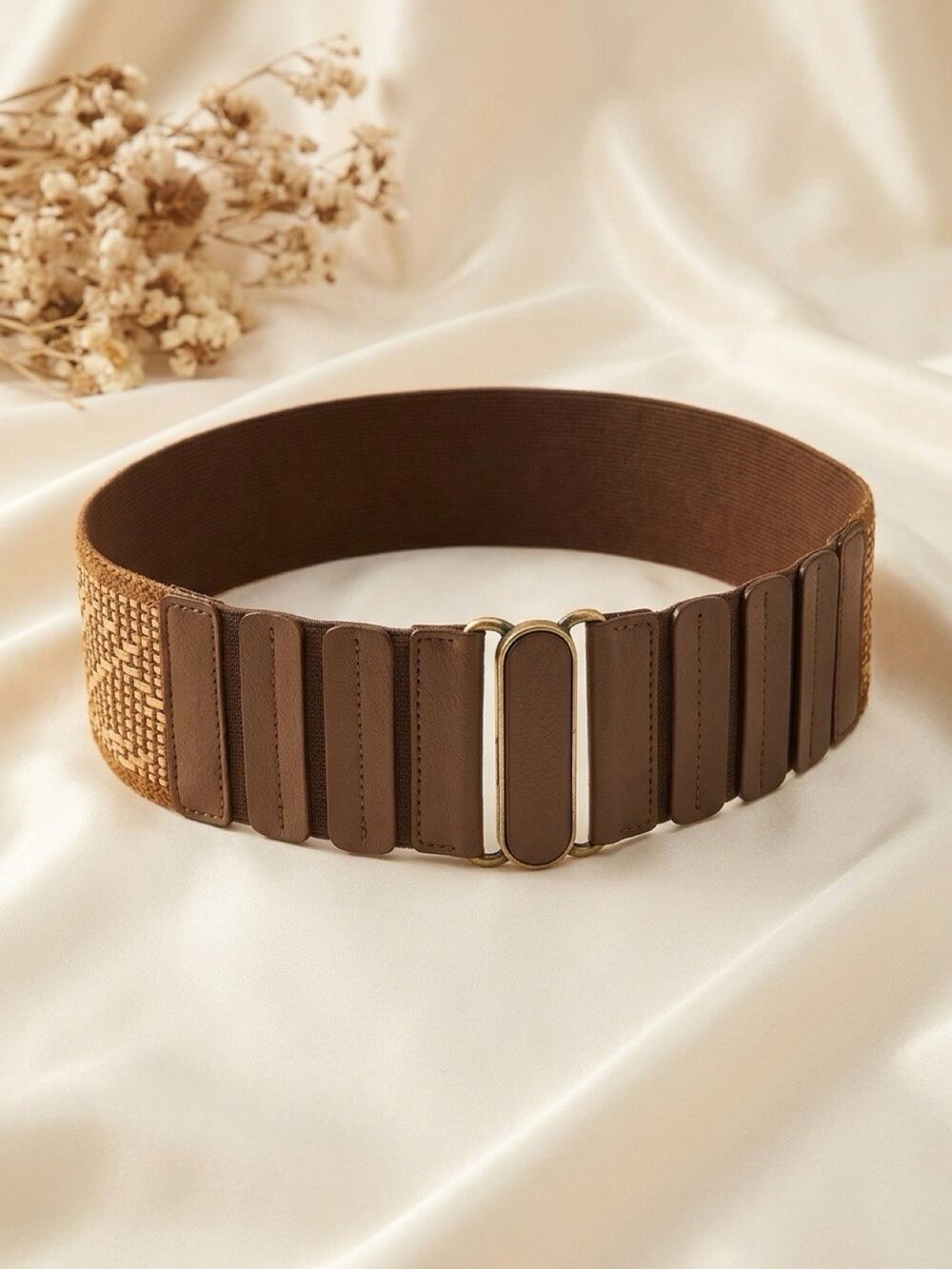 Chico's Leather Crochet Stretch Belt Neutral Size 3/M Mad Max Boho Festival New